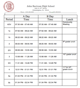 BELL SCHEDULE TUES, WED, AND FRI